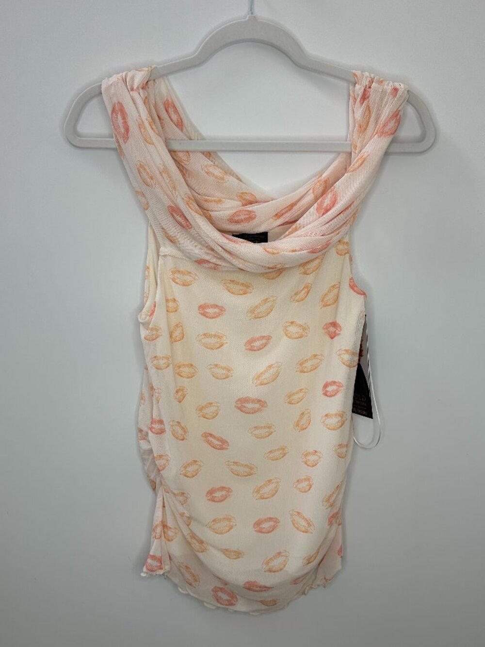 NWT Bold Elements x Ally Brooke Lip Print Mesh Top Ruched Off Shoulder Y2K Style - Picture 2 of 12